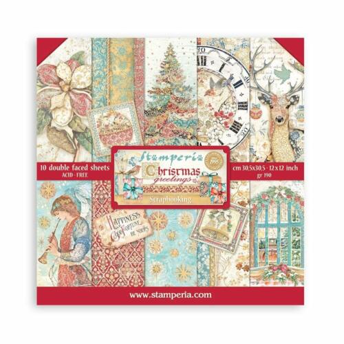 STAMPERIA - Collection CHRISTMAS GREETINGS - Kit Assortiment de 10 Papiers