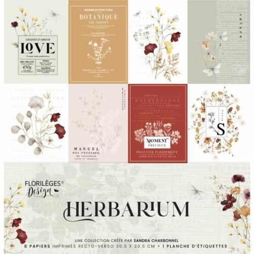 Florilèges Design -  Collection HERBARIUM  - Kit Papiers Imprimés + 1 Planche Etiquettes à découper