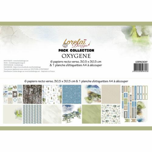 Lorelai Design - Le Kit de la Collection OXYGENE ( 6 papiers imprimés + Planche A4 Etiqettes )