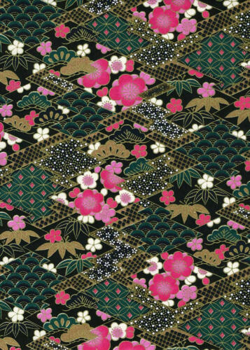 Papier Japonais CHIYOGAMI - Motifs Géométriques avec Fleurs Rose 924