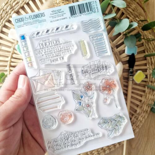 Tampon CLEAR - COURRIERS FLEURIS - Collection REVE AZUR - Chou Flowers
