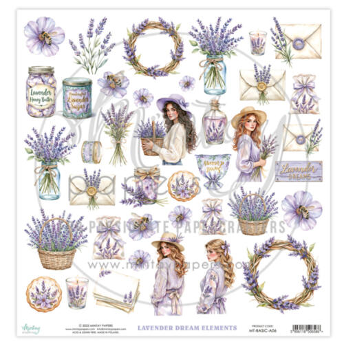 Mintay Papers - Papier 30X30 "die cut" LAVENDER DREAM ELEMENTS