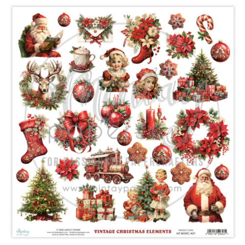 Mintay Papers - Papier 30X30 "die cut" VINTAGE CHRISTMAS ELEMENTS 