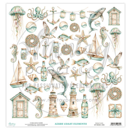 Mintay Papers - Papier 30X30 "die cut" AZURE COAST ELEMENTS