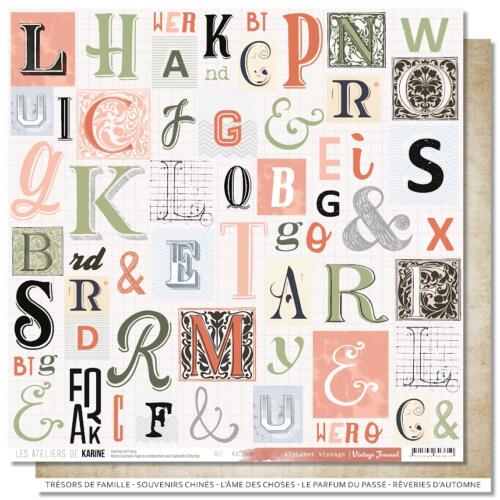 Les Ateliers de Karine - VINTAGE JOURNAL - Papier n°6 Alphabet Vintage 