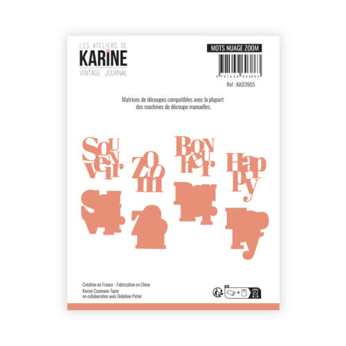 Dies Découpe Les Ateliers de Karine - Matrice de découpe MOTS NUAGE ZOOM - Collection VINTAGE JOURNAL