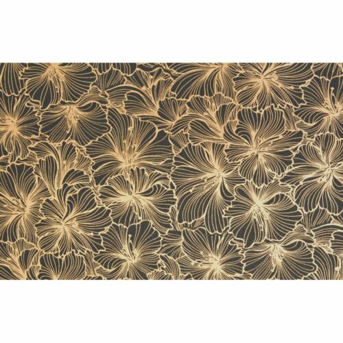 Papier Fantaisie 100% Coton - HIBISCUS Noir/Or