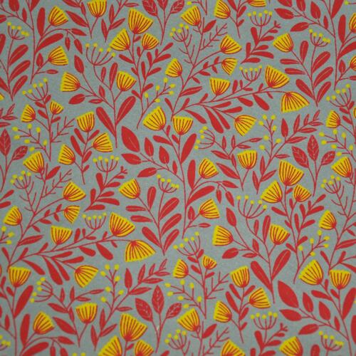 Papier Fantaisie 100% Coton - FLORA Beige Doré/Corail/Tournesol