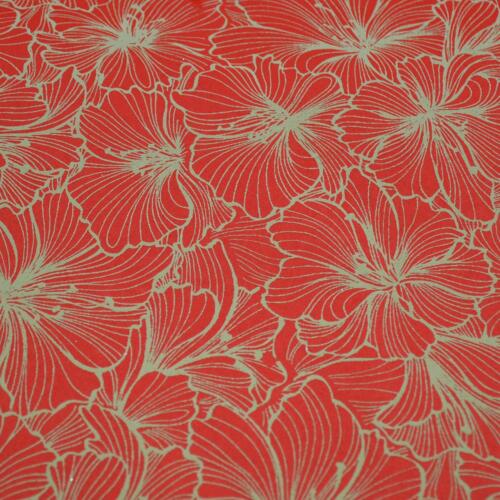Papier Fantaisie 100% Coton - HIBISCUS Rouge/Beige Doré
