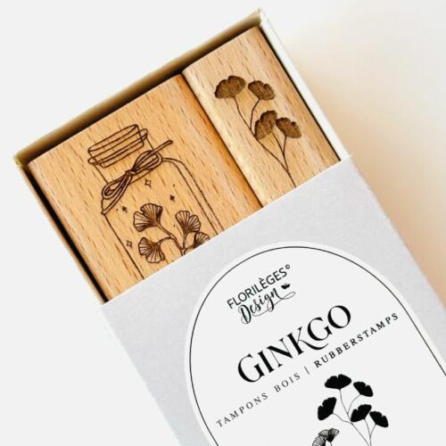 Set Tampon Bois - PRECIEUX GINKGO - Collection GINKGO - Florilèges Design