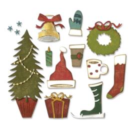 Dies SIZZIX - FESTIVE THINGS - ELEMENTS FESTIFS - Matrice de découpe Tim Holtz