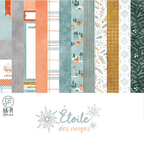 HA.PI LITTLE FOX - Kit Papiers  - ETOILE DES NEIGES ( Assortiment de 9 papiers de la collection )