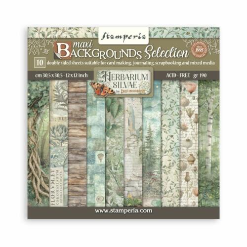 STAMPERIA - Collection HERBARIUM SILVAE - Maxi Backgrounds 10 Papiers Recto/Verso 30x30cm