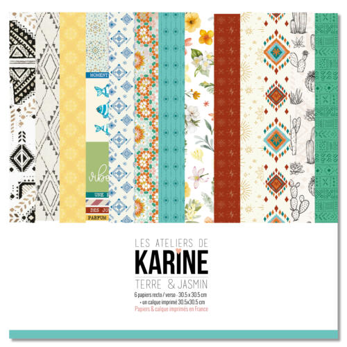 Les Ateliers de Karine - TERRE & JASMIN - LE KIT ( 6 papiers + 1 calque Exclu du Kit )