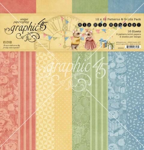 Graphic 45 - HIP HIP HOORAY! -  Patterns & Solids  30x30cm