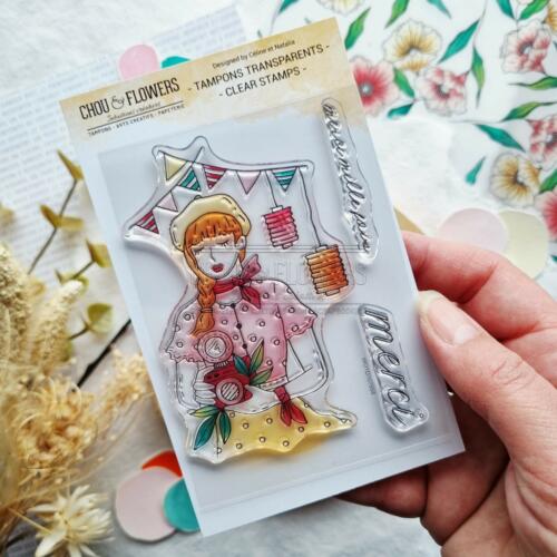 Tampon CLEAR - FILLE GUINGUETTE - Collection MON P'TIT JARDIN  - Chou Flowers