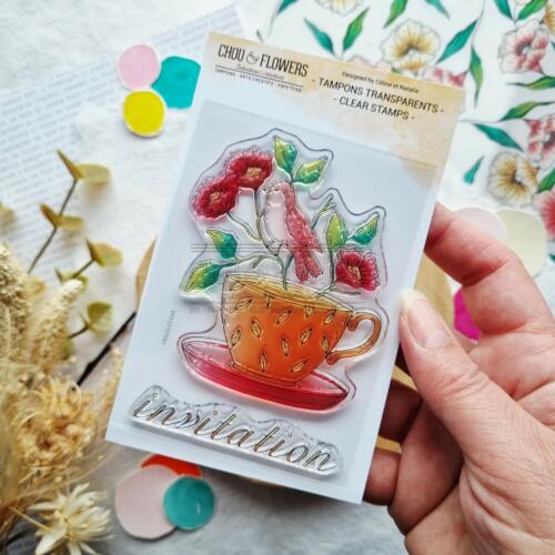 Tampon CLEAR - TASSE FLEURIE - Collection MON P'TIT JARDIN  - Chou Flowers