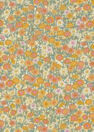 Papier Japonais CHIYOGAMI - Papier Fleurs Orange/Vert/Rose n°1046