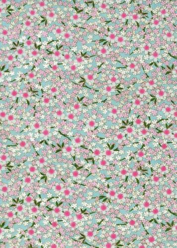 Papier Japonais CHIYOGAMI - Papier Petites fleurs Bleues et Rose Pastel n°840