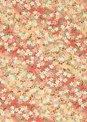 Papier Japonais CHIYOGAMI - Papier Petites Fleurs fond Corail n°566