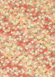 Papier Japonais CHIYOGAMI - Papier Petites Fleurs fond Corail n°566