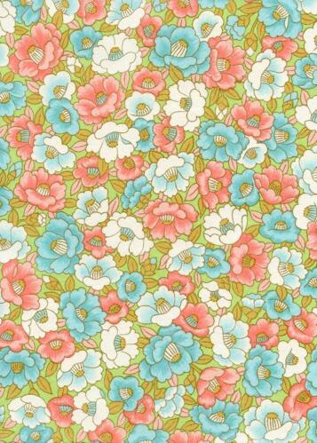 Papier Japonais CHIYOGAMI - Papier Petites Fleurs pastel Bleu et corail n°968