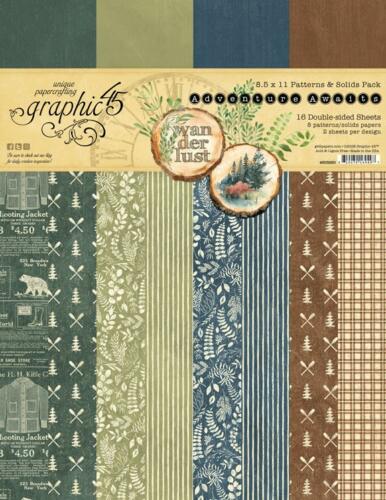 Graphic 45 - ADVENTURES AWAITS -  Patterns & Solids  A4 8.5x11