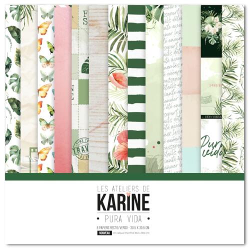 Les Ateliers de Karine - PURA VIDA - LE KIT ( 6 papiers + 1 calque Exclu du Kit )