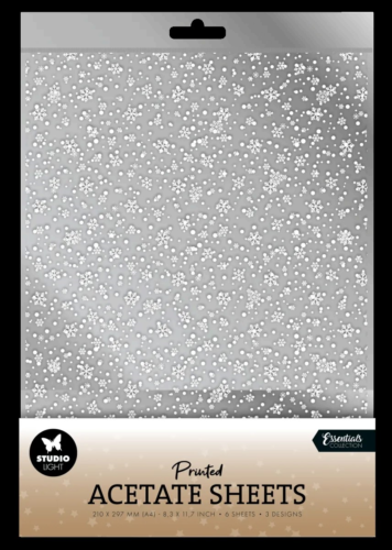PAPIER ACETATE - Plastique Transparent Impression FLOCONS DE NEIGE - BLANC 