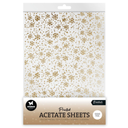 PAPIER ACETATE - Plastique Transparent Impression FLOCONS DE NEIGE - OR