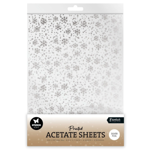 PAPIER ACETATE - Plastique Transparent Impression FLOCONS DE NEIGE - ARGENT