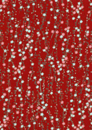 Papier Japonais CHIYOGAMI - Papier Fond Rouge Fleurs Turquoise et Rose n°740