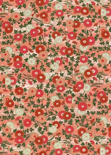 Papier Japonais CHIYOGAMI - Fond Rose Fleurs Rose et Blanches n°608