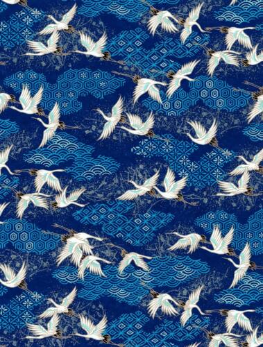 Papier Japonais CHIYOGAMI - Papier Grues Fond Bleu n°1109