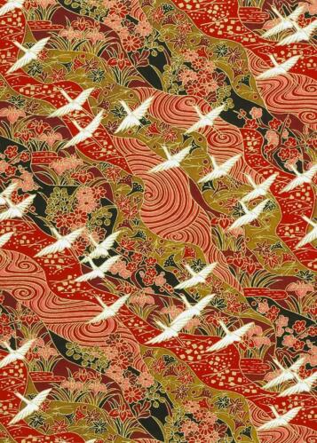 Papier Japonais CHIYOGAMI - Papier Grues Fond Multi Rouge n°1390