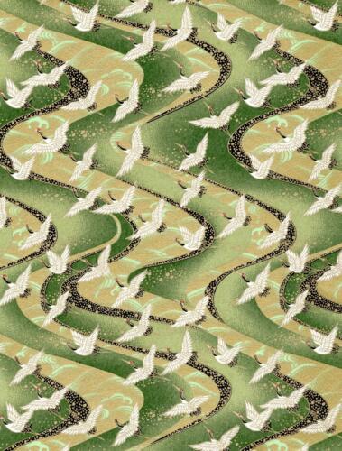 Papier Japonais CHIYOGAMI - Papier Grues Fond vert n°1101