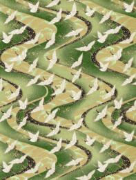Papier Japonais CHIYOGAMI - Papier Grues Fond vert n°1101