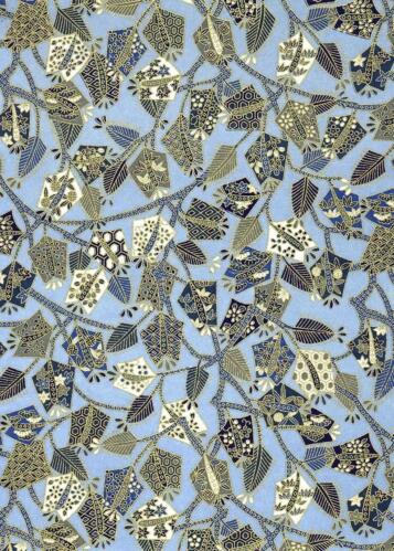 Papier Japonais CHIYOGAMI - Papier Feuilles Géomètriques fond Bleu n°279