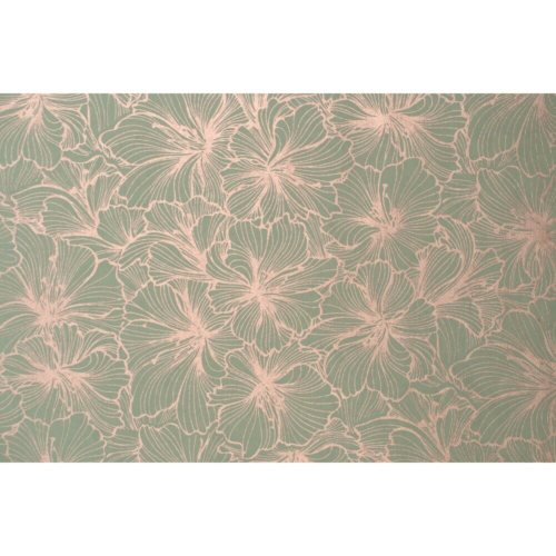 Papier Fantaisie 100% Coton - HIBISCUS Fond couleur Vert Amande/Or
