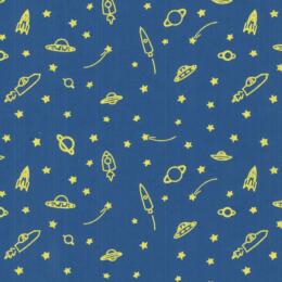 Papier Fantaisie 100% Coton - GALAXY Bleu Jaune