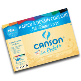 CANSON - Pochette Papier à Dessin MI TEINTES Couleurs Vives 160grs 24x32cm (12 feuilles)