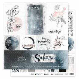 Florilèges Design - SAKURA - Kit de 8 Papiers + 1 Planche Etiquette
