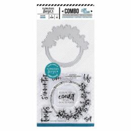 Combo Die/Tampon Clear Florilèges Designs - Collection Sakura - COURONNE DE BAMBOU