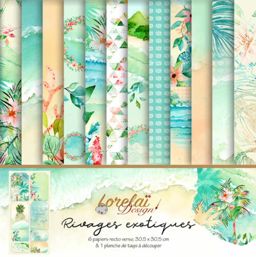 Lorelai Design - Kit Papiers (x6) + Planche Tags RIVAGES EXOTIQUES