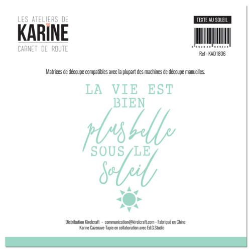 Dies Découpe Les Ateliers de Karine - Matrice de découpe TEXTE AU SOLEIL - Carnet de Route