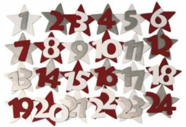 Calendrier de l'Avent - Set de Chiffres Calendrier Avent EN BOIS ETOILE Rouge & Blanc