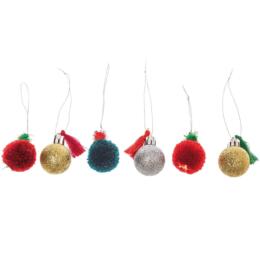 Décoration de Noël : MINI BOULE DE NOEL OR/ARGENT et POMPONS ROUGE/VERT 3cm (6u)