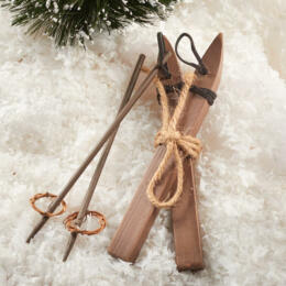 Décoration de Noël 3D : PAIRE DE SKI VINTAGE EN BOIS 