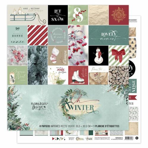 Florilèges Design - Oh Winter - Le Kit de 8 Papiers + 1 planche étiquette