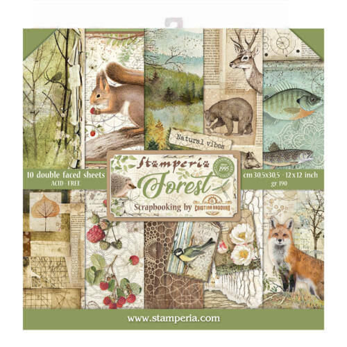 STAMPERIA - Collection FOREST - Kit Assortiment 10 Papiers